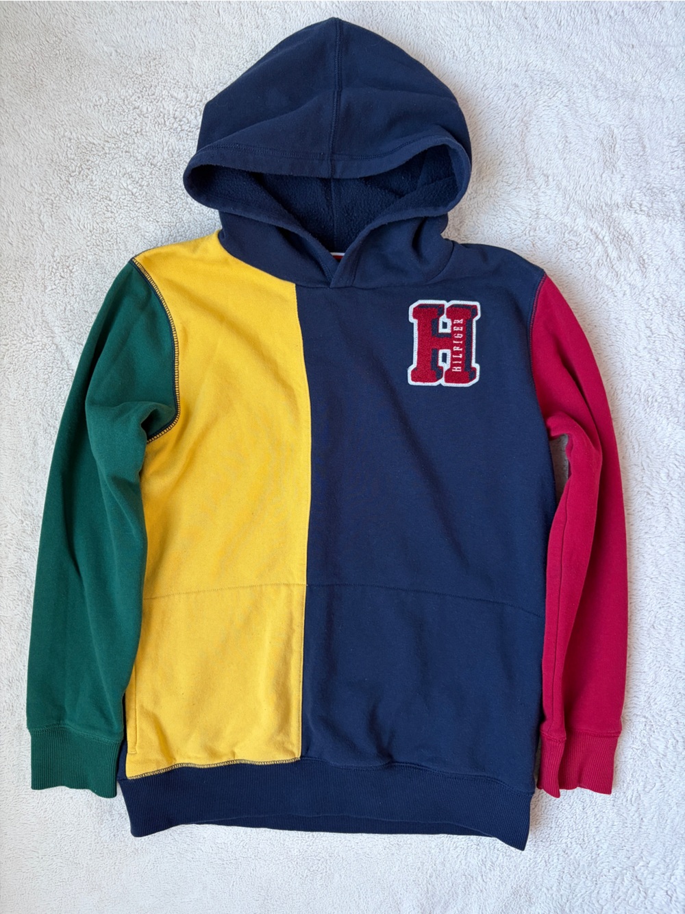 Tommy Hilfiger Colorblock Hoodie in Navy, Yellow, Green & Red Boys Size Large